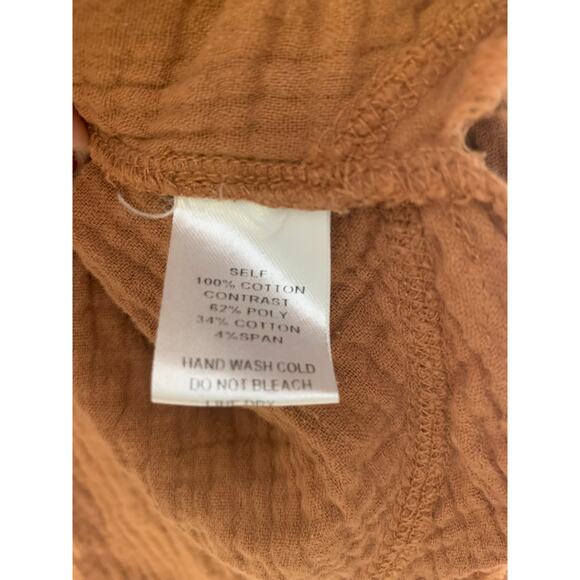 Promesa Brown Cropped Top M Boho Frayed Hem Waffle Oversize Casual Festival Fall - Picture 9 of 10